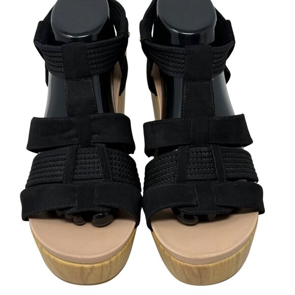 Dr. Scholls Black Blossom Strappy Platform Sandals US 10M Faux Wood Block Heel - Picture 6 of 11